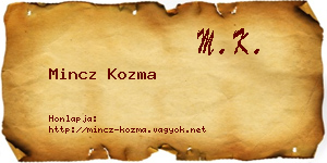 Mincz Kozma névjegykártya